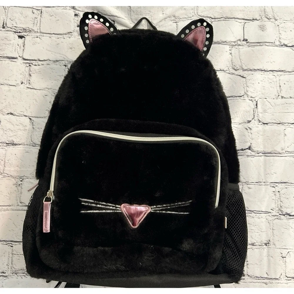 Backpack Black Cat Kitty Faux Fur Ears Nose Whiskers Goth More‎ Than Magic